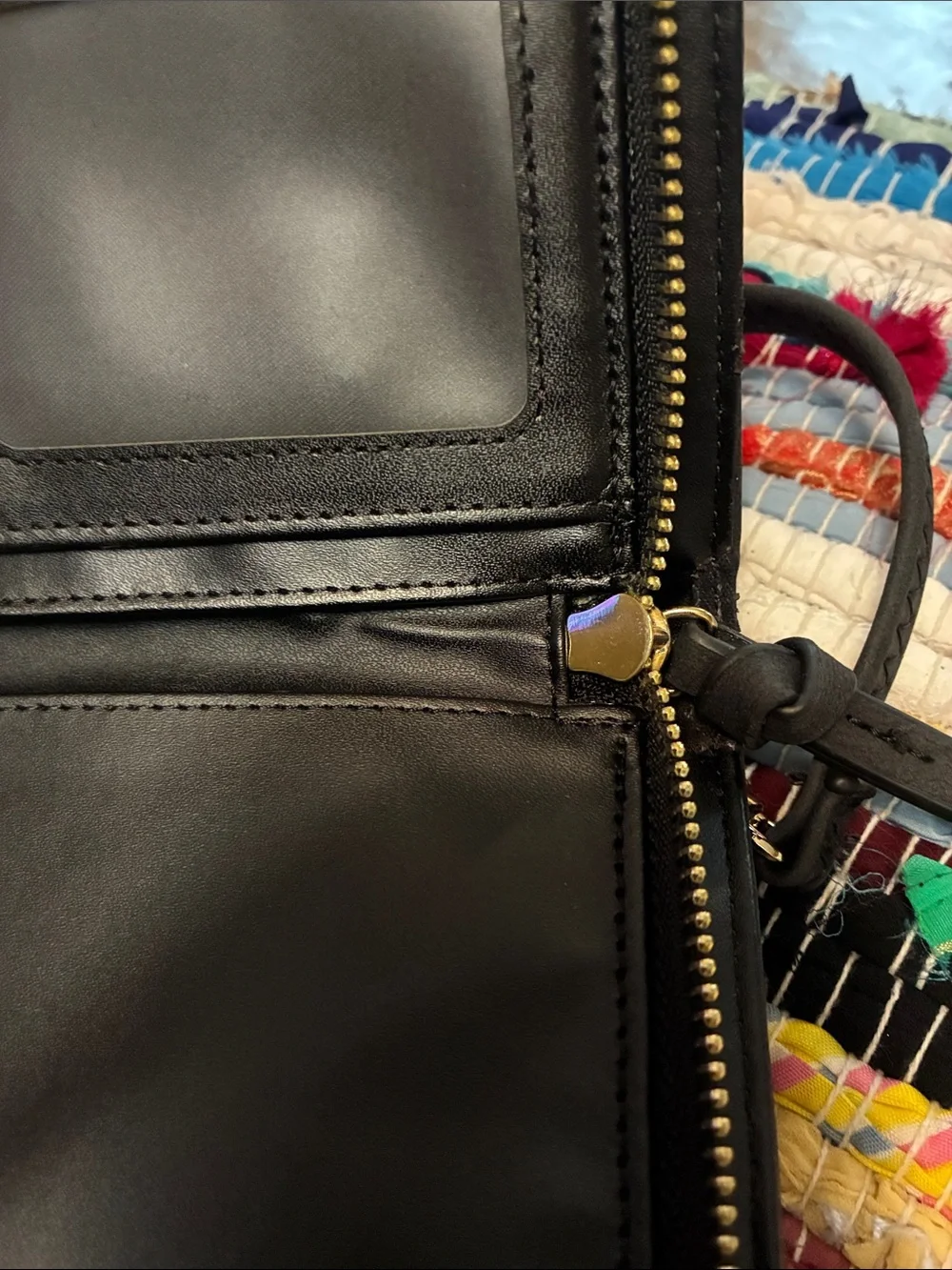 Compact Black Woven-Accent Crossbody Bag for Women
